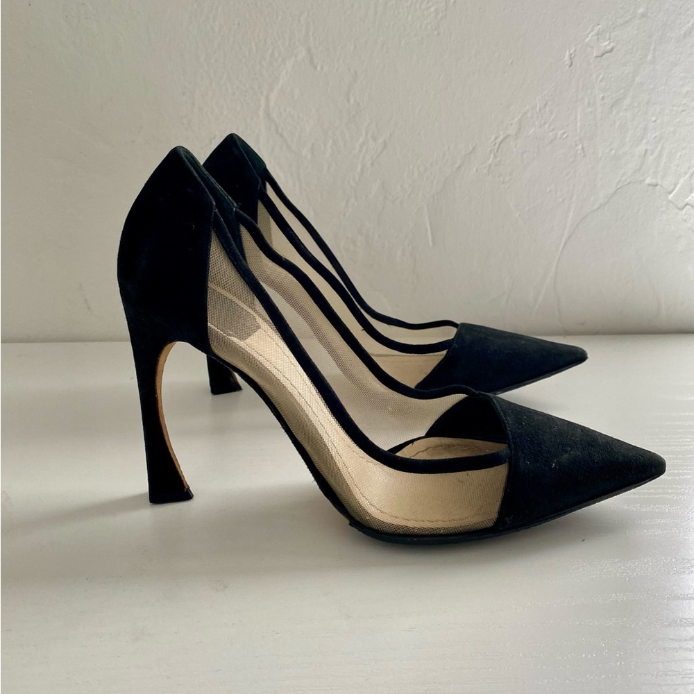Christian Dior Black Sude and nude Mesh Songe pointed toe Mules/ 81/2